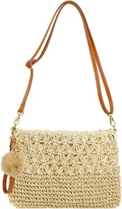 Straw Crossbody Bags Women Summer Woven Shoulder Purse Beach Wristlet Zipper - Picture 1 of 1