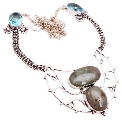 Pietra Labradorite Collana Placcata Argento Handmade Gioielli Regalo 27 G N-1329 - Immagine 1 di 3
