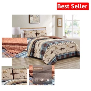 River Lodge Twin Quilt & Pillow Sham Set – Hypoallergenic Fishing-Themed Decor - Picture 1 of 7