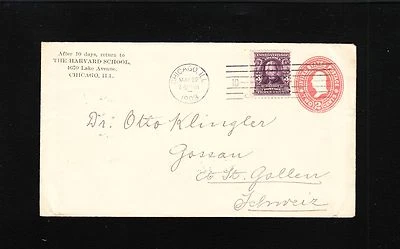 Harvard School Chicago 1903 3c Jackson NY Foreign Switzerland Cover 2c PSE 2t - Image 1 of 3