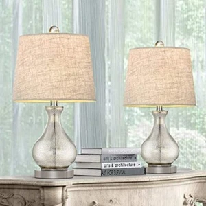 Oneach Table Lamps Set of 2 for Living Room 20" Modern Glass lamp Gourd Linen Dr - Picture 1 of 7