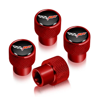Chevrolet Corvette C6 Logo in Black Red Aluminum Tire Valve Stem Caps - Image 1 of 4