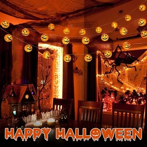Halloween Orange Pumpkin Lanterns Lights 20 LED Orange Pumpkin - Picture 1 of 4
