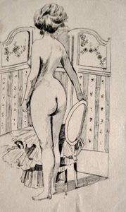 Joli Dessin Coquin Nu Féminin Fin XIXeme À L Encre De Chine29×12cm Érotisme - Imagen 1 de 7