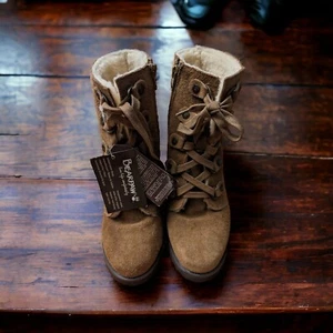Bearpaw Bonnie Brown Suede Lace Up Winter Hidden Wedge Ankle Boot Womens 6 1682W - Picture 1 of 9