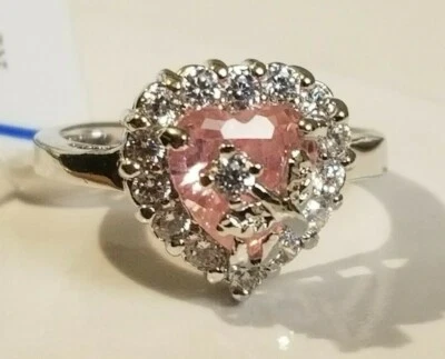 Anillo Topacio Rosa Creado en Laboratorio Diseño Corazón y Rosa Talla 6 Foto 1 de 4