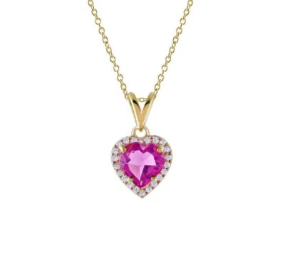1.25 CT HEART CUT RED RUBY 14K YELLOW GOLD OVER FANCY NECKLACE PENDANT 18"CHAIN - Image 1 of 4