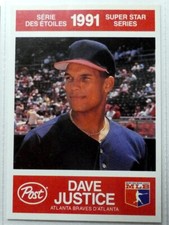 DAVE JUSTICE - 1991 Post Kraft Foods Superstar Series, Atlanta Braves