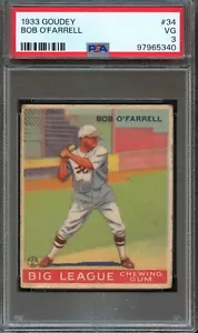 BB - 1933 Goudey - #34 - Bob O'Farrell - PSA 3 - VG - Picture 1 of 2