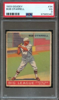 BB - 1933 Goudey - #34 - Bob O'Farrell - PSA 3 - VG - Image 1 of 2