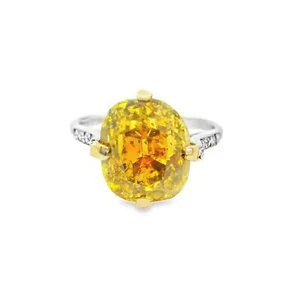 Art-Deco 6.24 Carat Fancy Deep Orange-Yellow Diamond Platinum Ring, GIA Cert - Picture 1 of 5