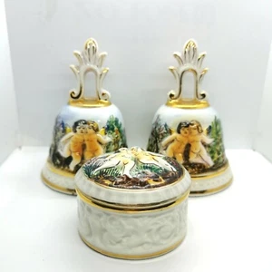 Vintage Capodimonte Set. Pair Of Bells And Trinket Dish. Cherub Design.  - Picture 1 of 7