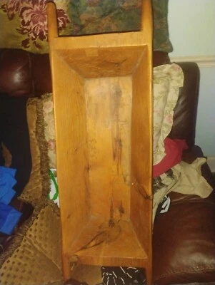 52" L x 17.5" W x 7" D Antique Hand Carved Wooden Dough Trough w/ Handles - Image 1 of 4