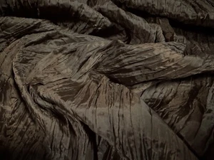 Crinkle Taffeta Faux Silk Fabric, Per Metre - Plain - Brown - Picture 1 of 3