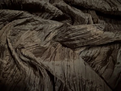Crinkle Taffeta Faux Silk Fabric, Per Metre - Plain - Brown - Image 1 of 3