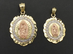 Real 10k Multi Tone Solid Gold Oval Virgin Mary Guadalupe Pendant Size Small-Big - Picture 1 of 8