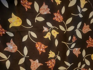 retro vintage funky black with calico tulip fabric material spring sewing 40x44" - Picture 1 of 2
