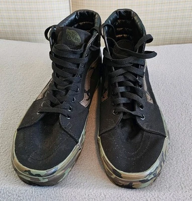 VANS Off the Wall 500714 para hombre 9,5 para mujer 11 negro con camuflaje verde usado Foto 1 de 4