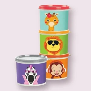 Tupperware - NEW - JUNGLE JAMS BOWLS CANISTERS - SET OF 4 - 2 CUPS - Zoo Pals - Picture 1 of 10
