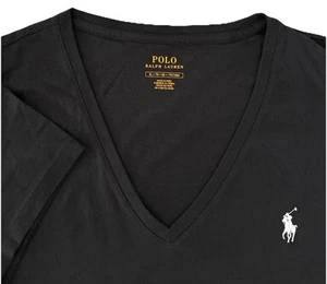 Ralph Lauren Polo T Shirt Women’s XL Black V-Neck White Logo 100% Cotton NEW - Picture 1 of 8