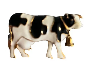 Vintage Cow With Cowbell Black White & Gold Enamel Brooch Pin Women’s Whimsical - Picture 1 of 3