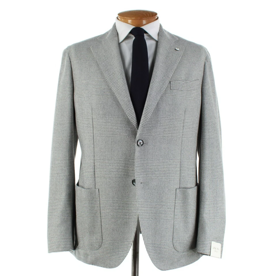 L.B.M. Casaco esportivo 1911 novo com etiquetas 100% lã tamanho 52R (42R EUA) em xadrez cinza - Imagem 1 de 4