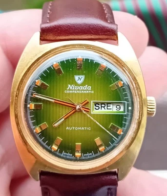 NIVADA COMPENSAMATIC AUTOMATIC DIAL GREEN MENS 35MM GOLD PLATED - Image 1 of 4