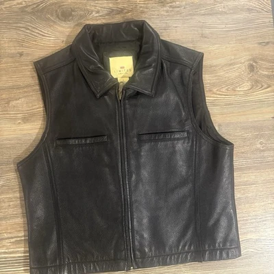 Chaleco Motociclista Negro Vintage Cuero Cremallera Chaleco Talla Mediana por The Limited Foto 1 de 4
