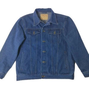 Oscar Jeans Denim Jacket Men's Large Metal Button Up Dark Wash Blue Heavyweight - Picture 1 of 8
