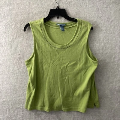 Blusa Top Mujer Koret Verde Petites XL Algodón Sólido Sin Mangas Cuello Redondo Foto 1 de 4
