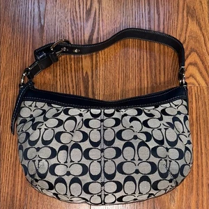 Bolso de Hombro COACH Raro Grande Azul Marino y Tostado Firma Hobo Plisado Difícil de Encontrar ¡Bonito! - Imagen 1 de 11