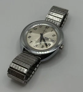 Vintage 1970s Timex Automatic Day Date Water Resistant Men’s Watch Stretch Band - Picture 1 of 9