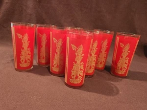 8 Vintage Culver Highball Glasses 1960s Red/Gold Trim Thai Princess 6 1/2" Tall - Picture 1 of 3