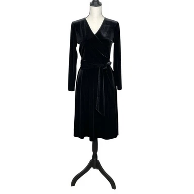 Vintage Talbots Velvet Faux Wrap Midi Dress Womens 8P Classic V Neck Belt Party - Image 1 of 4