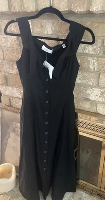 A.L.C. Hudson Button-Front Linen-Blend Midi witchy Dress - Black, Size 2 NEW - Image 1 of 4