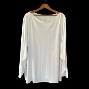 Camiseta J Jill Manga Larga Mujer 4X Cuello Barco Rayón Mezcla Tencel Camiseta Blanca - Imagen 1 de 9