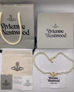 VIVIENNE WESTWOOD MINI BAS RELIEF PEARL CHOKER ORB PENDANT NECKLACE - Foto 1 di 8