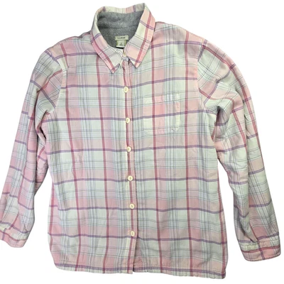 Camisa LL Bean Mujer Pequeña Rosa a Cuadros Forrada de Vellón Botón Frontal Acogedora Exterior Foto 1 de 4