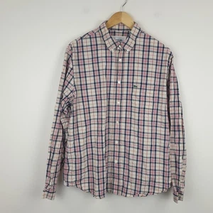 Lacoste Checked Shirt Mens Size 43 L/XL Beige Regular Fit Cotton Button Down - Picture 1 of 11