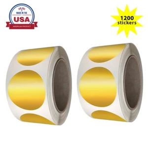 Royal Green 2 Inch Gold Large Round Dot Stickers 50mm (5cm) 1200 Pack on Rolls - Picture 1 of 11