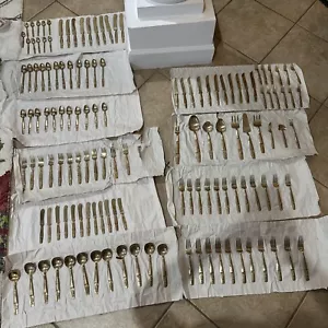 Thailand Brass Silverware Set Vintage Gold Tone Buddha 134 Pieces Rare - Picture 1 of 12