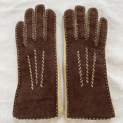 Guantes Aris Vintage Gamuza Cuero Forrados Marrón Tostado Mujer Pequeños MCM Foto 1 de 4