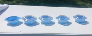 5 Anchor Hocking Fire King Weiß Milchglas Blau Kornblume 12 Unzen Schalen 472 mit Deckel - Bild 1 von 10