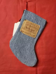 Medias de Navidad 9.5" Azul Jean Denim Western Vaquero Cuero Etiqueta Reciclado - Imagen 1 de 3