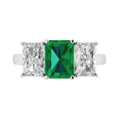 4 tcw Emerald Vintage Engagement Ring, 14K White Gold Lab Created Gemstone - Image 1 of 4