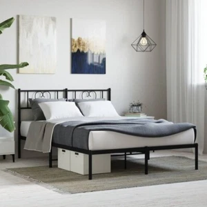 Metal Bed Frame with Headboard-Black Queen - Picture 1 of 9