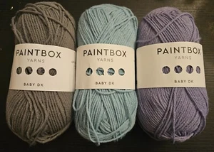 Paintbox Baby DK Acrylic Yarn Slate Grey Washed Teal Blue Dusty Lilac Lot of 3 - Picture 1 of 3