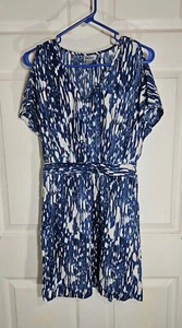 DKNY Jeans Dress Womens Size S Blue White Cold Shoulder Midi Knee Length Casual - Picture 1 of 5