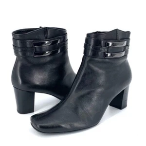 Gabor Black Buttery Soft Leather Ankle boots with Gunmetal Buckle Sz 9.5 - Picture 1 of 13