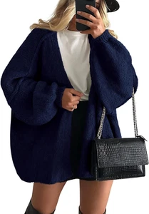 Womens Oversized Cardigan Sweaters 2025 Fall Long Lantern Sleeve Knit Open Front - Picture 1 of 8
